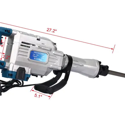 1700W 1900 BPM Electric Demolition Jack Hammer 1-1/8 Inch SDS-Hex Heavy Duty Concrete Pavement Breaker Drills Kit