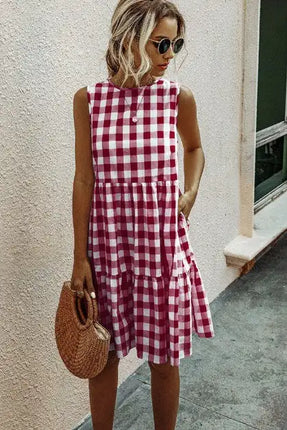 Plaid Printed A-Line Midi Dress