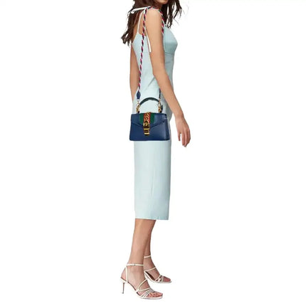 NEW Gucci Blue Sylvie Top Handle Leather Crossbody Shoulder Bag