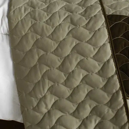 [Milky Quartz - B] Vermicelli-Quilted Patchwork Geometric Quilt Set Full/Queen