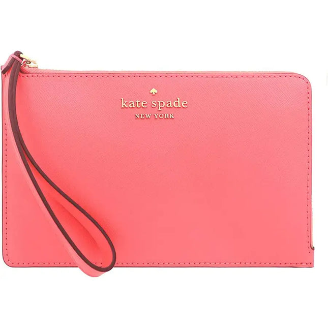 NEW Kate Spade Garden Pink Staci Medium L-Zip Leather Wristlet Clutch Bag