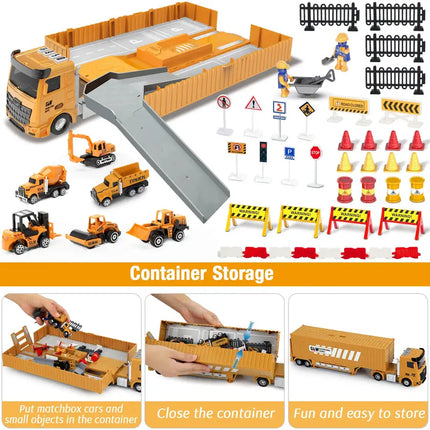 Construction Toys with Crane, Construction Vehicles Playset for Kids, Matchbox Bulldozer, Forklift, Steamroller, Dump, Cement Mixer, Excavator, Engineering Crane RT