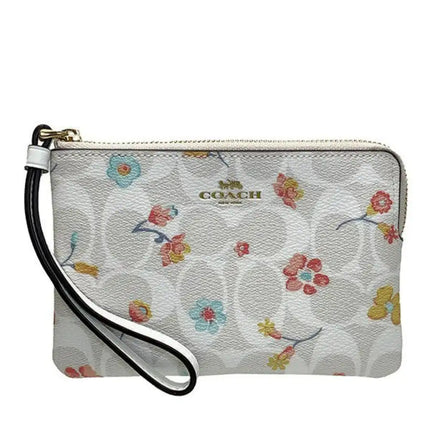 NEW Coach White Corner Zip Mystical Floral Print Monogram Signature Canvas Wristlet Clutch Bag