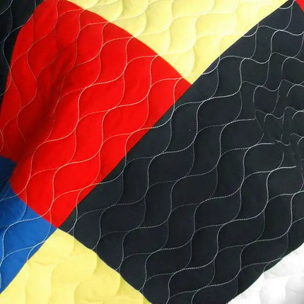 [Fantastic Beauty] Vermicelli-Quilted Patchwork Plaid Quilt Set Full/Queen