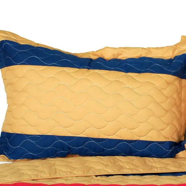 [Tender Night] 3PC Vermicelli-Quilted Patchwork Quilt Set (Full/Queen Size)