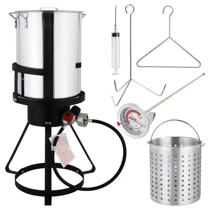 13*32in Iron Aluminum Black Round Tripod Stove Rack Silver Fryer Gas Fryer - Vickie Lynn's