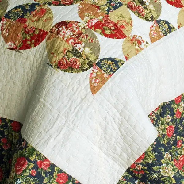 [Bridge To Terabithia] Cotton 3PC Vermicelli-Quilted Floral Printed Quilt Set (Full/Queen Size)