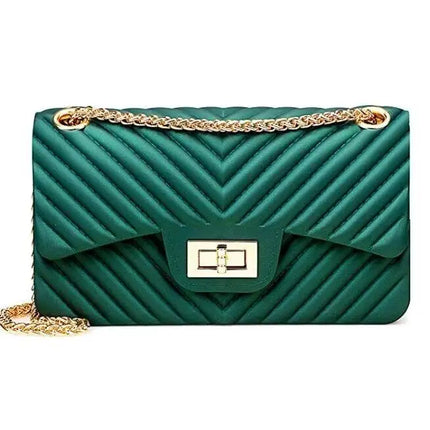 Women Fashion Shoulder Bag Jelly Clutch Handbag Quilted Crossbody Bag with Chain