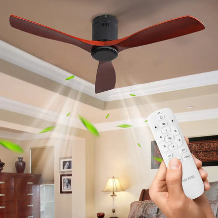 Ceiling Fan ; Remote Control; 52" Matte Black Indoor Outdoor Wood Ceiling Fan with 3 Fan Blades; Noiseless Reversible DC Motor for Patio Living Room; Bedroom; Office; Matte Black