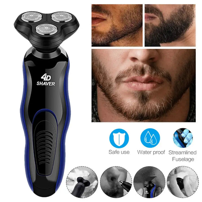 Afeitadoras eléctricas USB, máquina de afeitar 4 en 1, maquinillas de afeitar para Barba 4D, 3 cuchillas, recortadora de pelo para Barba y nariz, recargable para la cara de los hombres