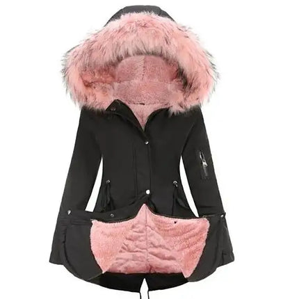 Women's Drawstring Hooded Fleece Outdoor Cotton Coat