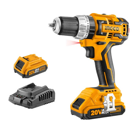 INGCO 20V Cordless Impact Drill, Power Electric Drill Tools Brushless Drill Driver 530 In-lbs 1/2" Keyless Chuck 2-Variable Speed with Battery and Charger CIDLI20608A1