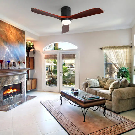 Ceiling Fan with Lights; Remote Control; 52" Matte Black Indoor Outdoor Wood Ceiling Fan with 3 Fan Blades; Noiseless Reversible DC Motor for Patio Living Room; Bedroom; Office; Matte Black