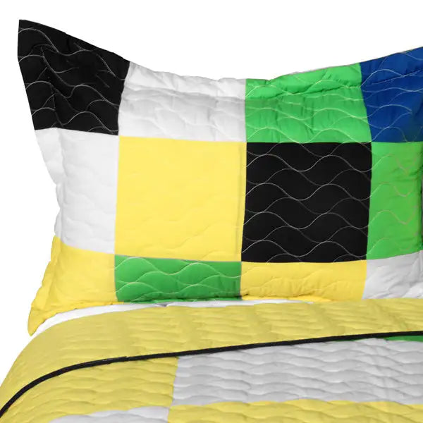 [Romance of Green] 3PC Vermicelli - Quilted Patchwork Quilt Set (Full/Queen Size)