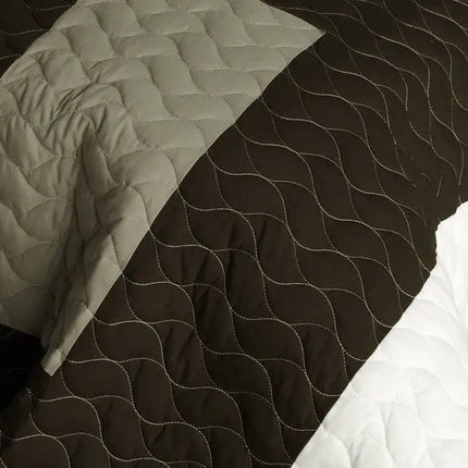 [Milky Quartz - B] Vermicelli-Quilted Patchwork Geometric Quilt Set Full/Queen