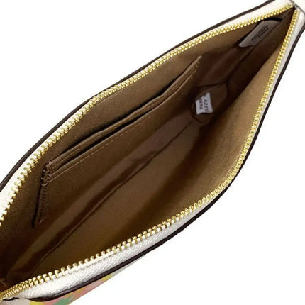 NEW Coach White Large Corner Zip Dreamy Land Floral Print Canvas Wristlet Clutch Bag