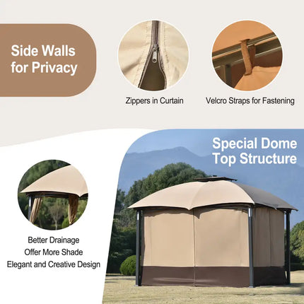 10ft W*12ft L Outdoor Double Vents Gazebo - Brown