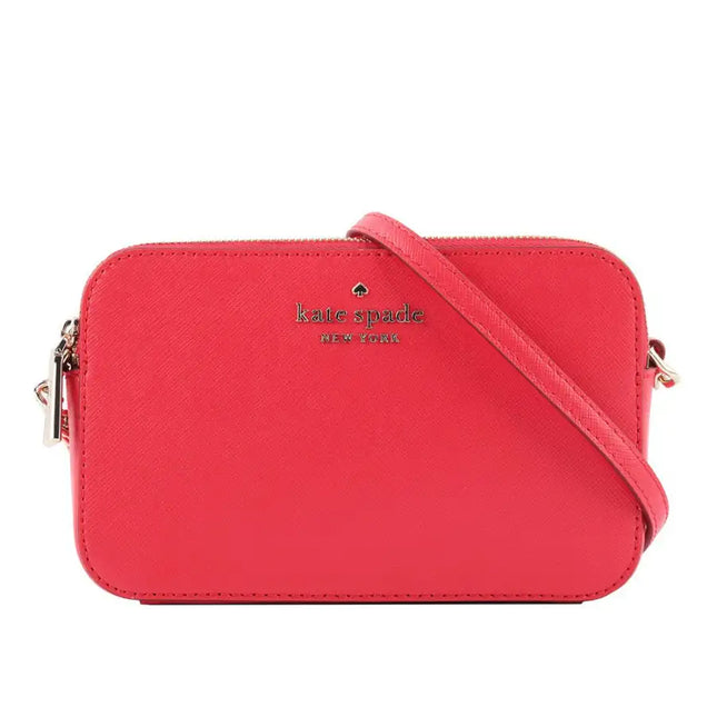 NEW Kate Spade Digital Red Staci Nouveau Bloom Double Zip Small Leather Camera Crossbody Bag