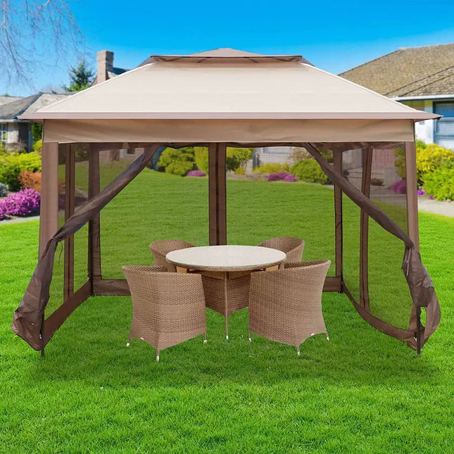 Bosonshop Carpa para cenadores con dosel emergente de 10' x 10' con pared lateral de malla, carpa para fiestas al aire libre ajustable en altura