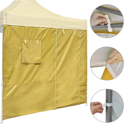 10x10ft EZ Canopy Gazebo Silver Coated Side Wall With Windows & Door/Mineral Yellow