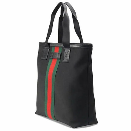 NEW Gucci Black Web Stripe Canvas Tote Shoulder Bag