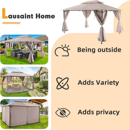 10 X 13FT Patio Gazebo With Mosquito Netting Patio Canopy For Garden