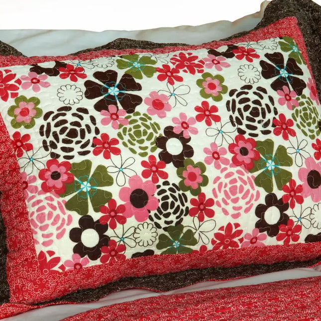 [Candy Floral] Cotton 3PC Vermicelli-Quilted Printed Quilt Set (Full/Queen Size)