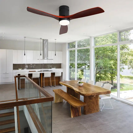 Ceiling Fan with Lights; Remote Control; 52" Matte Black Indoor Outdoor Wood Ceiling Fan with 3 Fan Blades; Noiseless Reversible DC Motor for Patio Living Room; Bedroom; Office; Matte Black