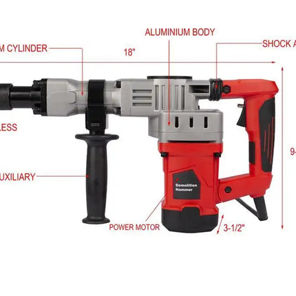 Demolition Electric Jack Hammer Concrete Breaker Trigger Lock with Chisel Bit with Carrying Case YF