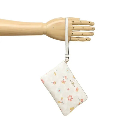 NEW Coach White Corner Zip Mystical Floral Print Monogram Signature Canvas Wristlet Clutch Bag
