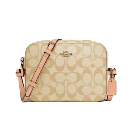 NEW Coach Beige Mini Camera Bag Monogram Signature Canvas Crossbody Bag