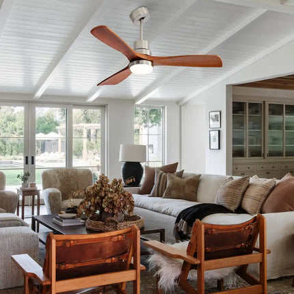 Ceiling Fan with Lights; 52" Ceiling Fan with Remote Control; Noiseless Reversible DC Motor and 3 Wood Blades; Timer; 6 Speed for Patio Bedroom; Office; Light Brown