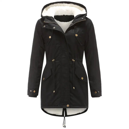 Women Fleece Coat Drawstring Hooded Cotton Jacket