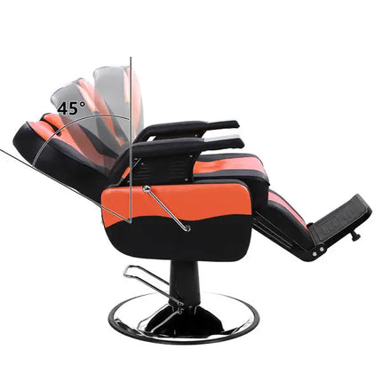 PVC Leather Cover; Wooden Armrest Shell; Iron Footrest; Disc With Footrest; Can Be Put Down 150kg; Barber Chair Orange