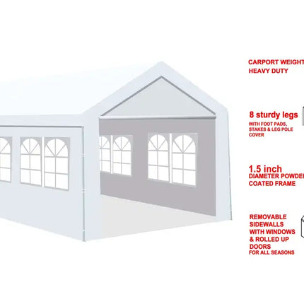 10'x20' Heavy Duty Carport Gazebo, Canopy Garage, Car Shelter with windows