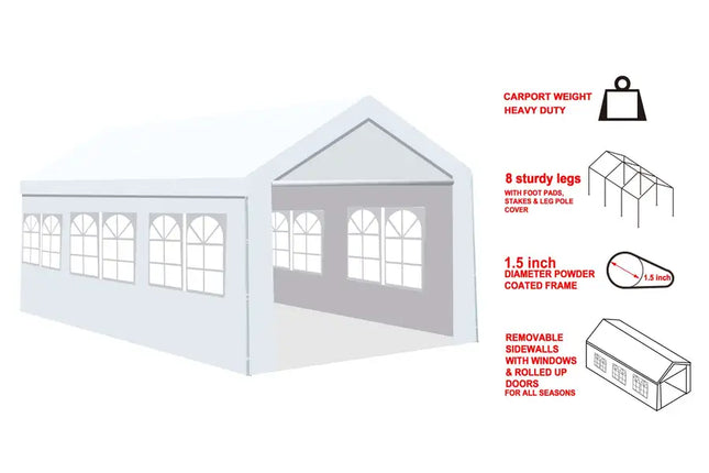 Gazebo para cochera de servicio pesado de 10'x20', garaje con dosel, refugio para autos con ventanas