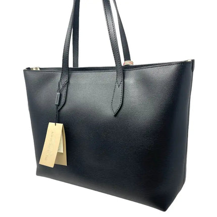 NEW Burberry Black Ardwell Heymarket Check Leather Tote Shoulder Bag