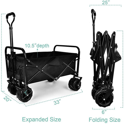 YSSOA Heavy Duty Folding Portable Cart Wagon with 7\'\' Widened All-Terrain Wheels Prevent to Sinking in The Sand, Adjustable Handles and Double Fabric for Shopping, Park, Beach, Camping, Black