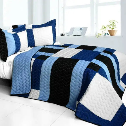 [Deep Thought] Brand New Vermicelli-Quilted Patchwork Quilt Set Full/Queen