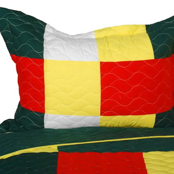 [Ixora Chinensis] Vermicelli-Quilted Patchwork Plaid Quilt Set Full/Queen