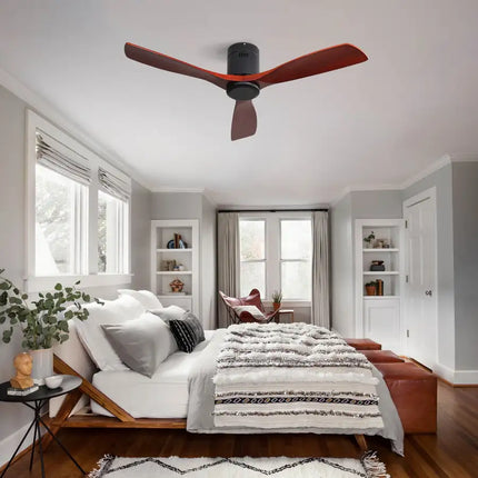 Ceiling Fan ; Remote Control; 52" Matte Black Indoor Outdoor Wood Ceiling Fan with 3 Fan Blades; Noiseless Reversible DC Motor for Patio Living Room; Bedroom; Office; Matte Black