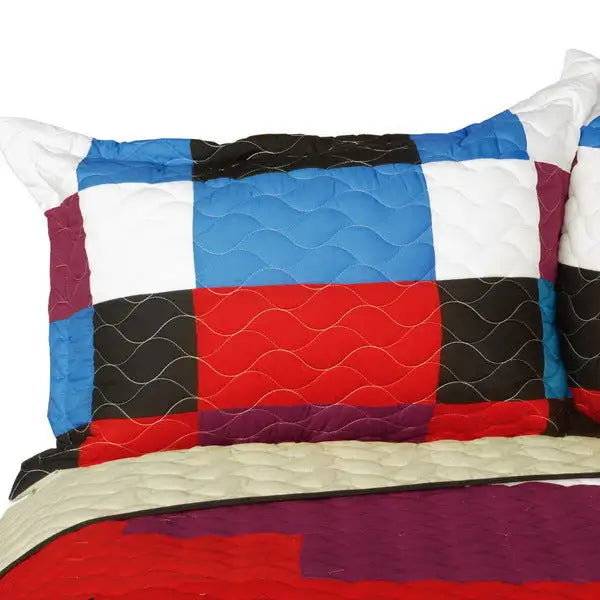 [Shinning] 3PC Vermicelli - Quilted Patchwork Quilt Set (Full/Queen Size)