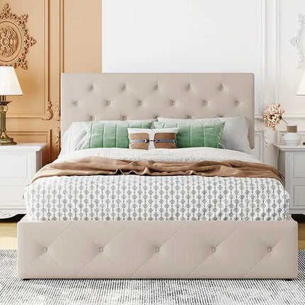 Full size Upholstered Platform bed with a Hydraulic Storage System