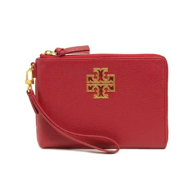 NEW Tory Burch Red Redstone Britten Large Zip Leather Pouch Clutch Bag