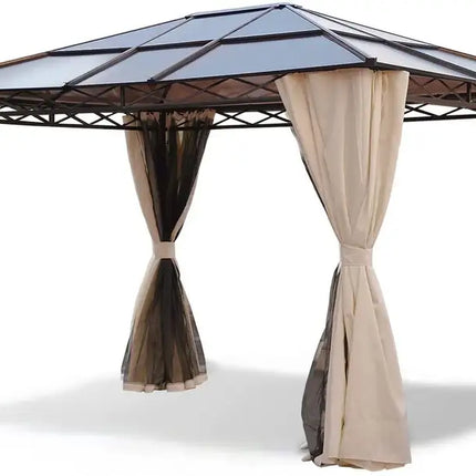 10x12 Hardtop Gazebo,UV 50+ Outdoor Canopy with Mosquito Netting and Curtains, Outdoor Shelter