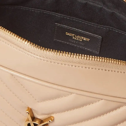 NEW Saint Laurent Beige Quilted Leather Lou Crossbody Camera Shoulder Bag