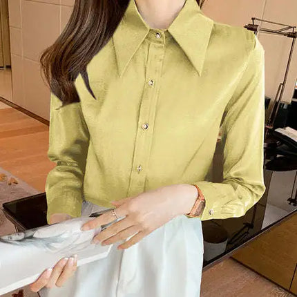 Korean Silk Women Shirts Satin Blouses Women Long Sleeve Shirts Tops