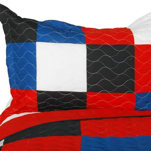 [Eternal Passion] Vermicelli-Quilted Patchwork Geometric Quilt Set Full/Queen