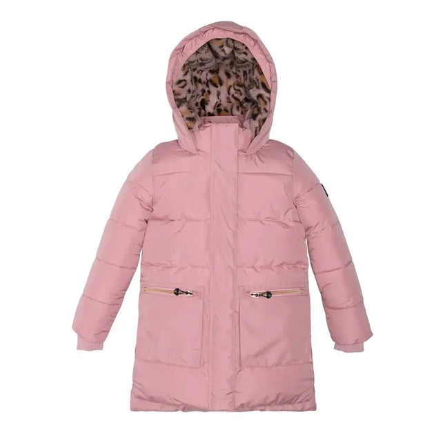 Light Pink Hooded Winter Puffer Long Coat With Pockets