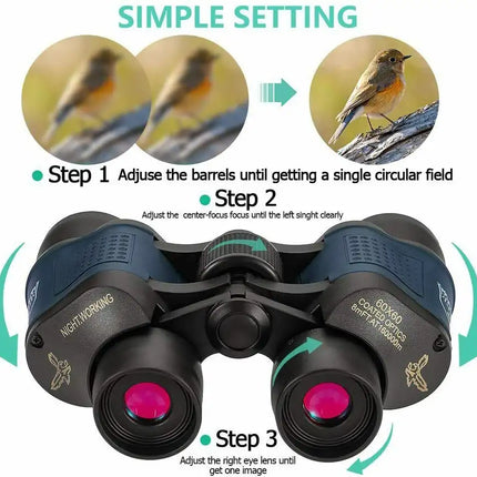 60X60 Zoom Binoculars Day/Night Vision Travel Outdoor HD Hunting Telescope  Bag